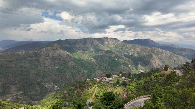 scenic mountain landscape with lush greenery and cloudy sky kalka shimla toy train himachal pradesh india