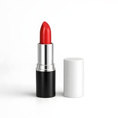 Obraz premium red lipstick with silver and black case and white cap