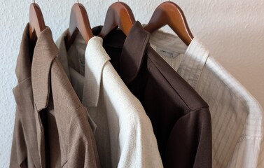 Fototapeta premium beige and brown shirts on a hanger
