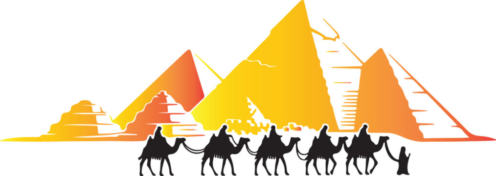  Egyptian Pyramids with Camel Caravan