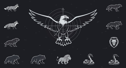 Eagle with various animal icons around. © Haroh