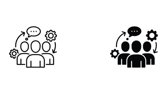 Business team brainstorming and problem solving with lightbulbs and gears in a cyclical flow icon set for corporate innovation and professional development strategies