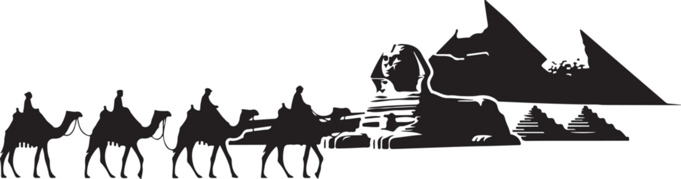 Egyptian Pyramids with Camel Caravan