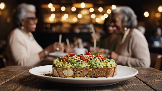 Warm celebration scene with joyful senior women sharing a delicious cake in cozy ambiance with string lights