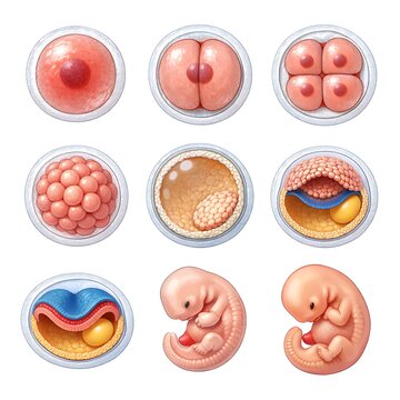 Stages of human embryonic development and fetal growth cycle illustration