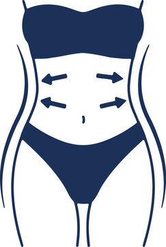 A stylized vector illustration showing a woman torso with blue arrows indicating a slimming and firming effect on the waistline area