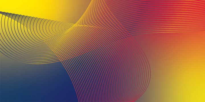 Radiant Yellow, red and navy blue waves bending smoothly across a deep shadowed backdrop filled with shimmering micro sparkles, modern futuristic technology theme, vector illustration.