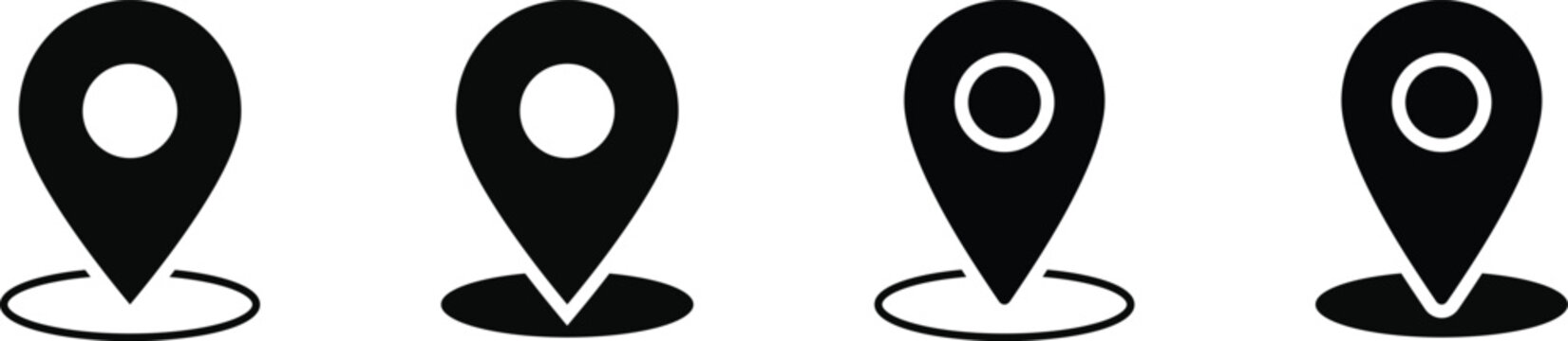 Location silhouette icon set black map pin markers for navigation and geographic points