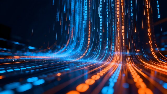 Digital binary code streams in motion