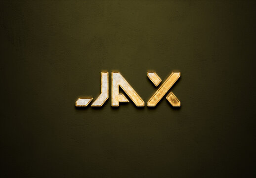 Old gold text effect of cyberpunk name Jax with 3D glossy style Mockup.