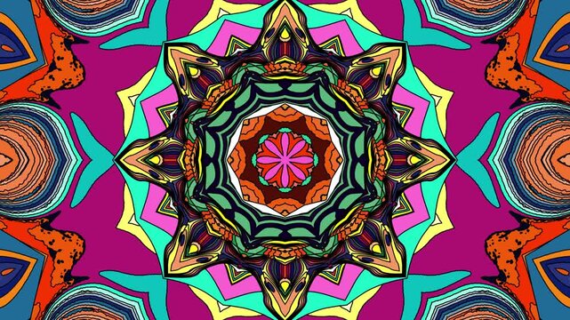 Colorful abstract kaleidoscope pattern with vibrant geometric shapes