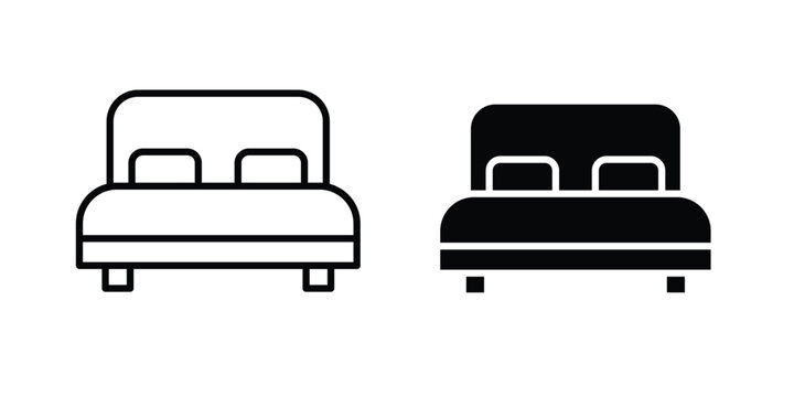 Double bed icon design. Editable Stroke. Isolated on white background