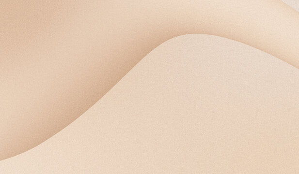 A sophisticated beige abstract background features smooth layered 3D waves and a fine grainy texture for a neutral minimalist commercial backdrop.