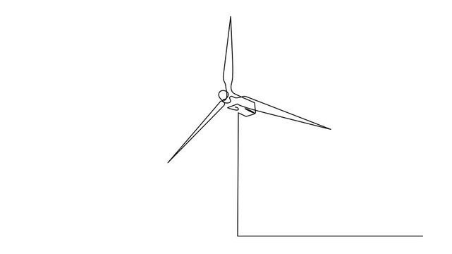 Self drawing animation of continuous line wind turbine alternative energy. Animated one line drawn concept of ecology