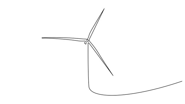 Self drawing animation of continuous line wind turbine alternative energy. Animated one line drawn concept of ecology