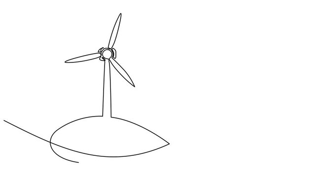 Self drawing animation of continuous line wind turbine alternative energy. Animated one line drawn concept of ecology