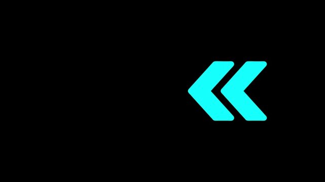 Minimalist cyan arrow loading animation on black background, digital ui directional indicator navigation