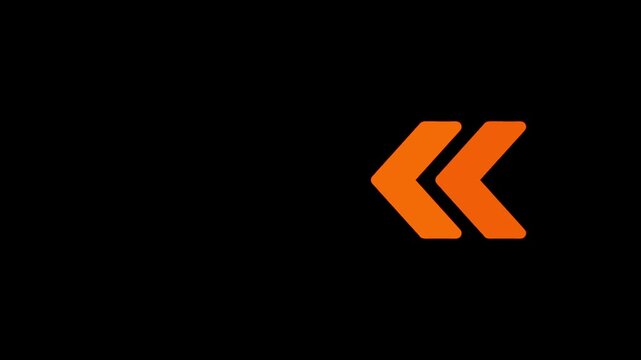 Animated orange chevron arrows pointing left on black background, minimalist directional motion navigation