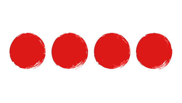 Four Red Circles with Brush Stroke Edges on a Transparent Background