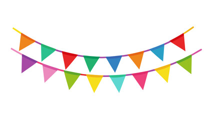 Fototapeta premium Colorful Bunting Garland with Triangular Pennants on White Background