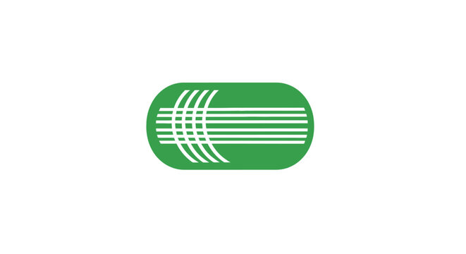 Green pill capsule with white stripes.