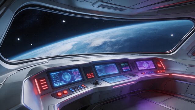 Spaceship cockpit view of Earth