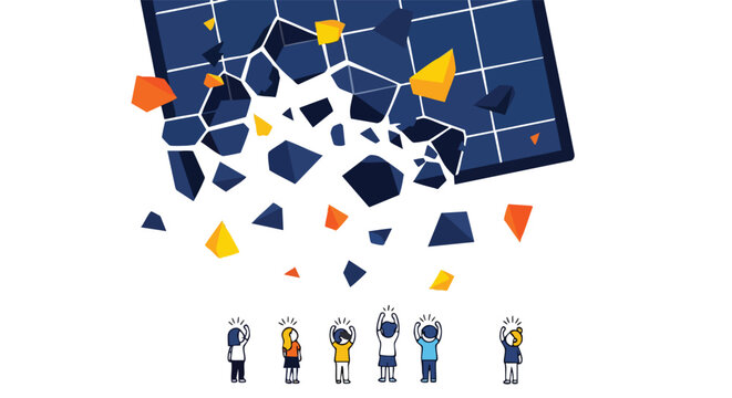 Strategic digital transformation showing agile team breaking through legacy silos and data barriers for enterprise innovation