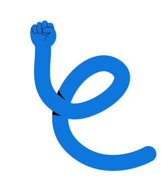 Blue flexible arm with fist gesture. Vector illustration of power, strength, motivation. Creative flat style isolated on white background