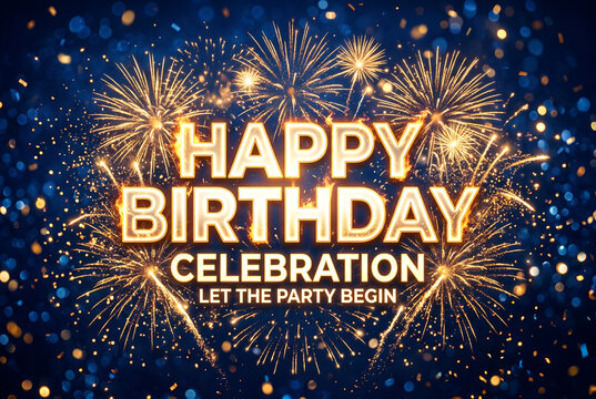 Happy birthday celebration let the party begin with festive fireworks and bokeh background lights