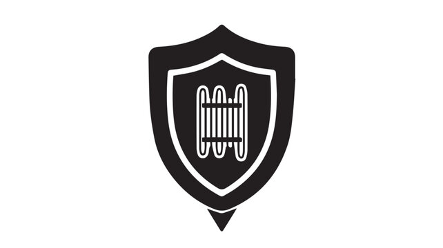 Shield emblem displays a vertical striped pattern to symbolize security and institutional protection.