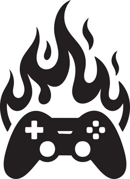 Gaming controller icon with fire flames for professional esports branding concepts