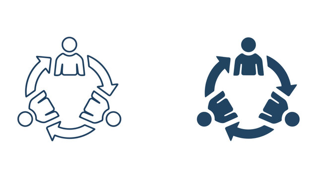 Team cycle collaboration icon with circular arrows representing iterative group work and continuous improvement in a modern vector style suitable for project management and agile methodology