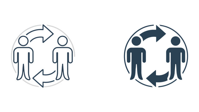 Partner collaboration and business relationship icon showing two people connected in a circular cycle for networking and professional engagement in a corporate environment for growth and success