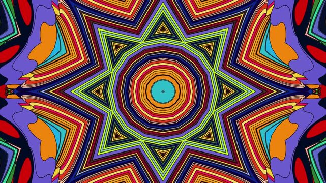 Colorful abstract geometric kaleidoscope pattern with vibrant symmetry
