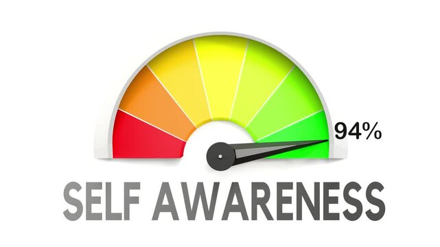 Self awareness meter showing high values of self awareness. Increasing and rising self awareness, reaching full, off the charts. Maximum amount of self awareness. No AI, made by humans for humans.