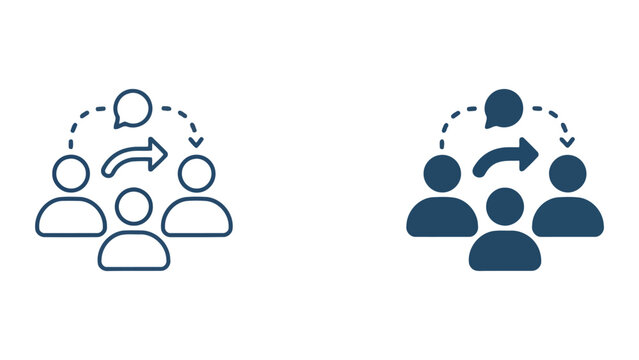 Professional communication and knowledge sharing vector icon set showing people exchanging information