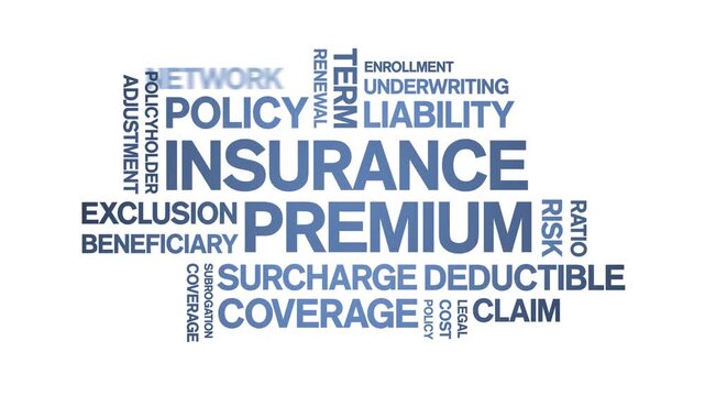 insurance premium animated word cloud-text design animation tag kinetic typography seamless loop.