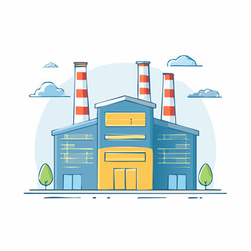 Illustration of a Factory Building with Smokestacks