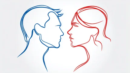 Acrylglasbilder Eine Linie Man and woman face to face line art vector illustration couple relationship love romance art design graphic 100  © kainat