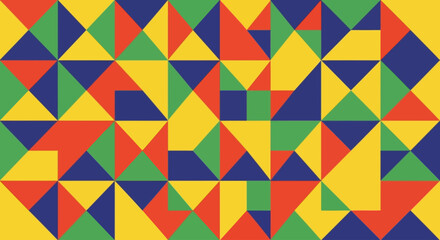 Fototapeta premium Dynamic geometric tessellation featuring a vibrant mosaic of colorful triangles forming an abstract, playful background pattern with a modern visual appeal