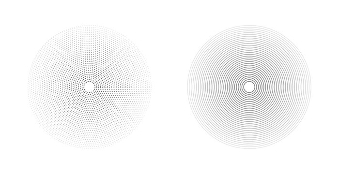 Abstract concentric circle design elements with dashed and solid lines