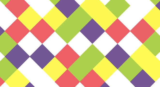 Abstract geometric pattern of colorful diamond shapes in a seamless repeating design, vibrant and cheerful aesthetic for backgrounds and textiles