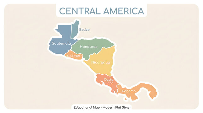 A colorful, stylized map of Central America showing individual countries with their names.