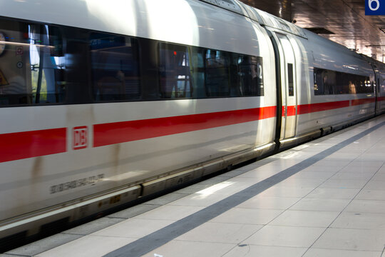Fernbahnhof railway station at German Frankfurt Airport with DB ICE train on a sunny spring day. Photo taken April 25th, 2026, Frankfurt am Main, Germany.