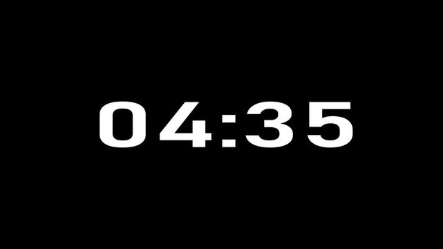 A wonderful white colors countdown animation,5 minutes to 0 minutes. Abstract 5 minute countdown animation with normal text on black background.