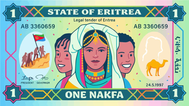 Modern Flat Illustration of Eritrea Banknote with Vibrant Color Palette