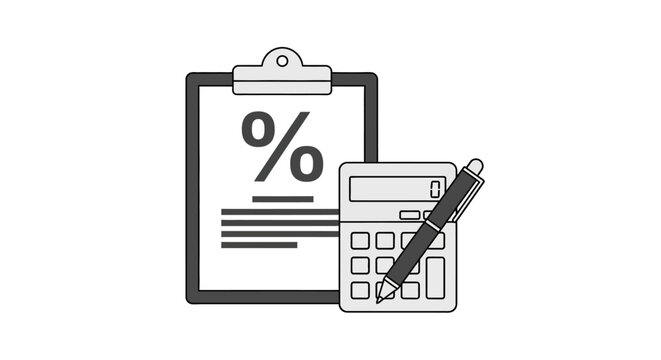 Calculator and clipboard with percent.