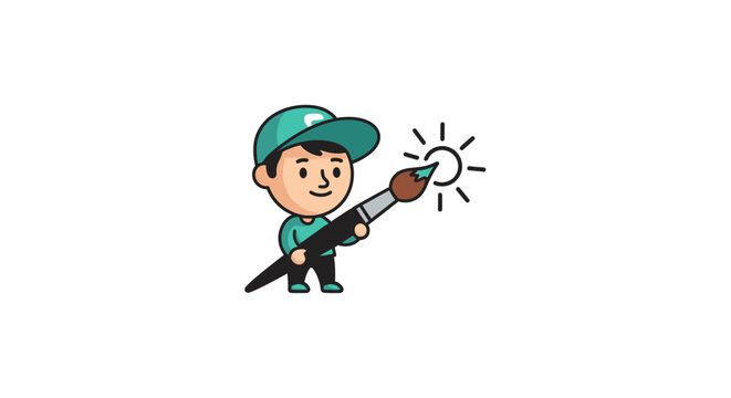 Cartoon man holding power drill tool.
