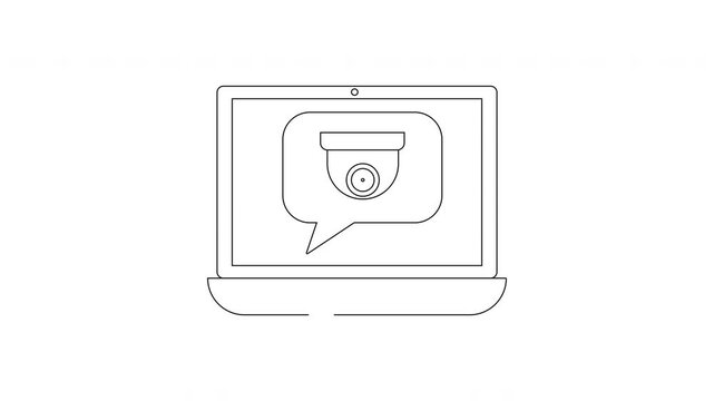 Surveillance Camera Icon on Laptop Screen with Speech Bubble.