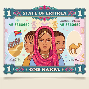 Cultural Portrait of Eritrean Women on National Currency Banknote Illustration
